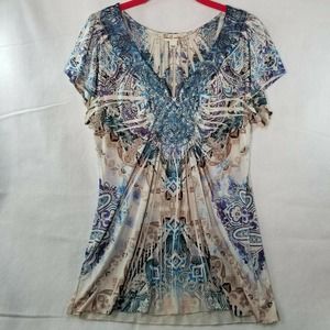 World Unity Womens Top Blouse Size Large Geometric